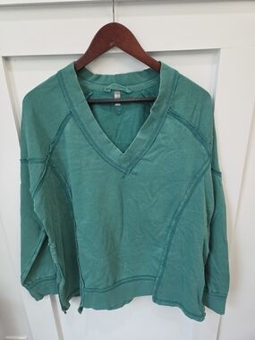 free people movement Teal V-Neck Pullover Sweatshirt